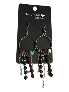 Beaded Hoop Dangle Earrings. Handmade   Multicolour. 1 pair.